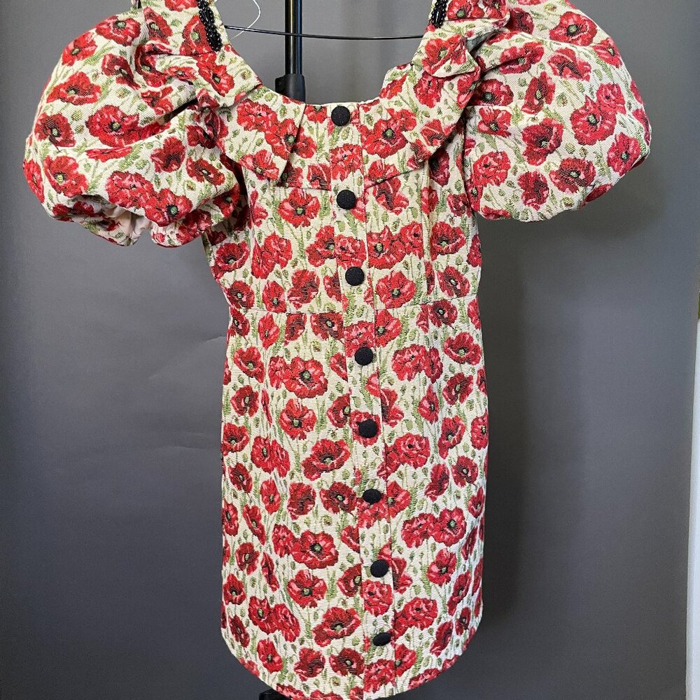Sister Jane red poppy jacquard dress - SIZE 4 (
